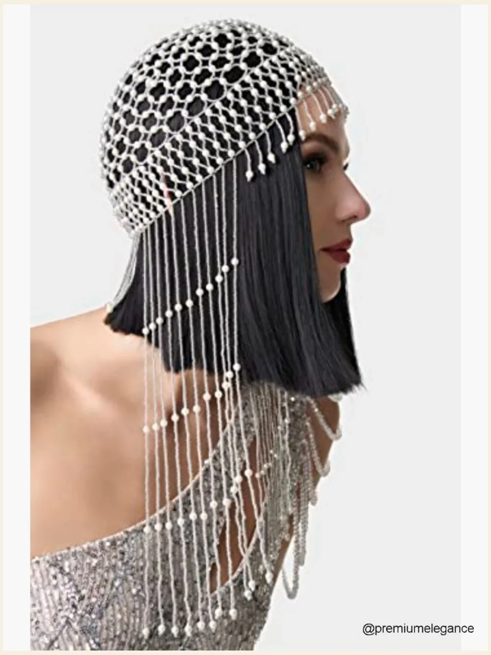 1920s Pearl Flapper Cap Headpiece - Gatsby Head Chain - Adult Costume Accessory